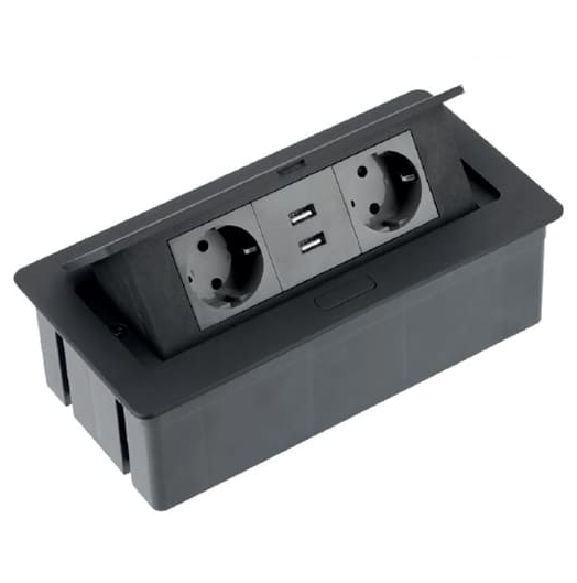 Top inbouw stopcontact, 2 2 USB, penaarding - meubelinterieur.nl