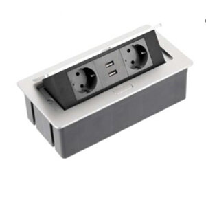 Flip Top inbouw stopcontact, 2 stopcontacten, USB, penaarding (BE/FR) - meubelinterieur.nl